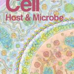 Cover of Cell Host and Microbe magazine with light orange, pink, blue, green and tan cells.