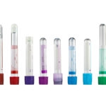 Ten test tubes with colored tops